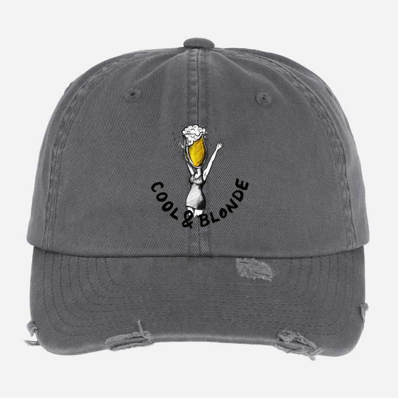 Kühl und blond: JGA-Bier-Illustration Flexfit Vintage Destroyed Cap