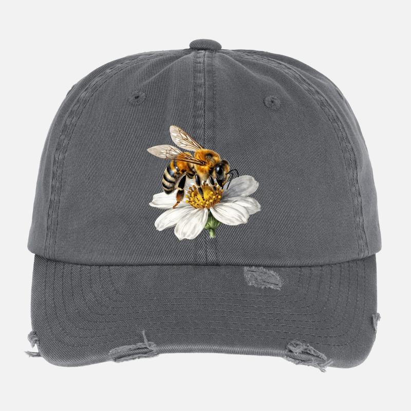 Biene auf weißer Blume Flexfit Vintage Destroyed Cap