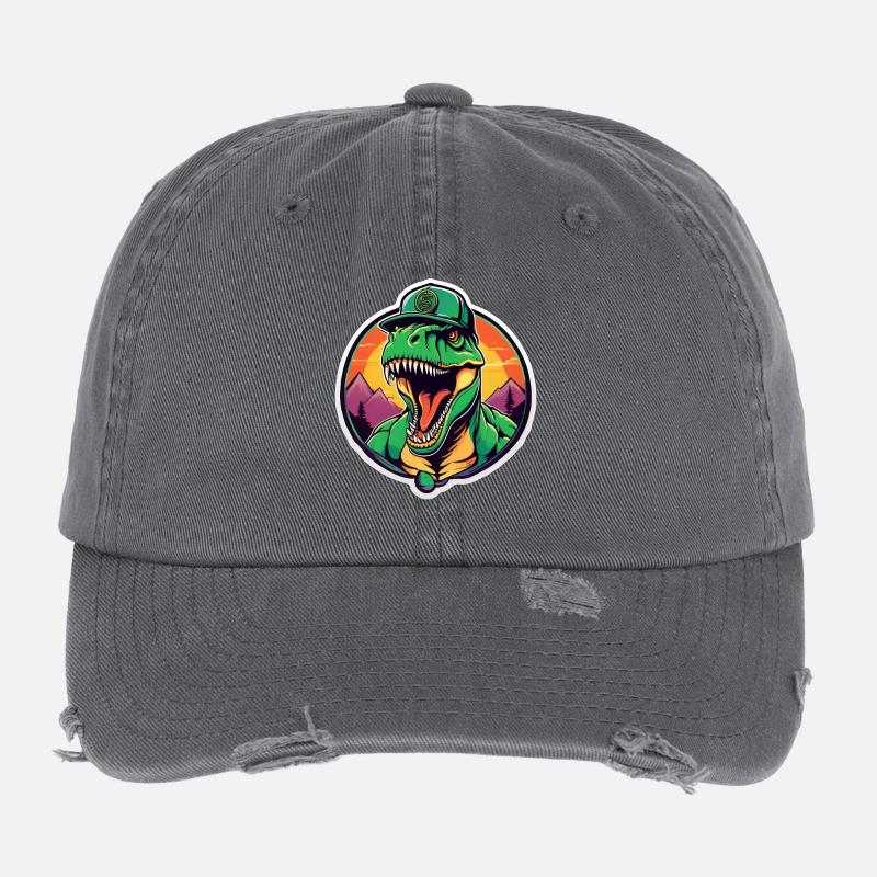 Dinosaurier-Sonnenuntergangs-Kopfschmuck Flexfit Vintage Destroyed Cap