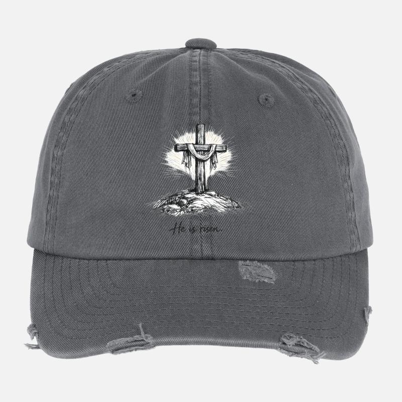 Kruzifix He is Risen Ostern Jesus Flexfit Vintage Destroyed Cap