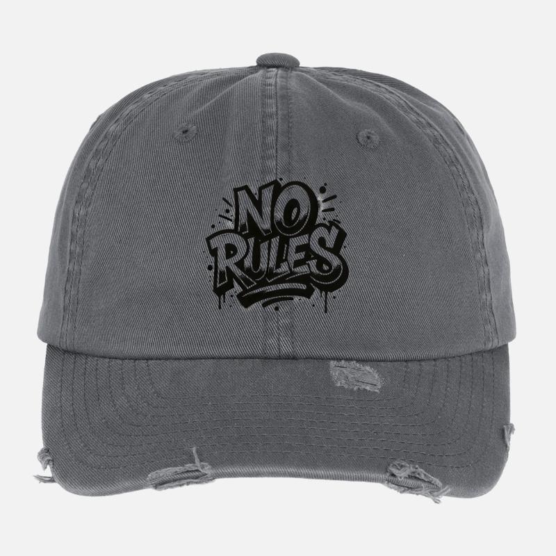 No Rules Graffiti Design Flexfit Vintage Destroyed Cap