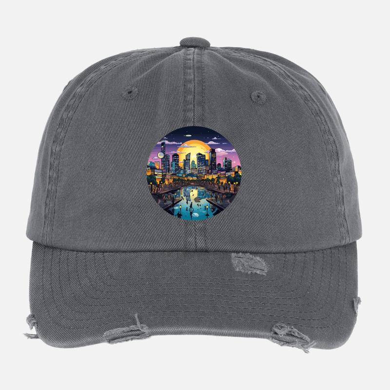Ville du coucher de soleil sur l’eau Casquette vintage effet usé Flexfit
