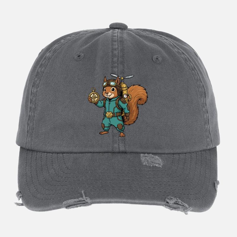 Squirrel Steampunk Aviator Jetpack-Kompass - Flexfit Vintage Destroyed Cap - Dunkelgrau
