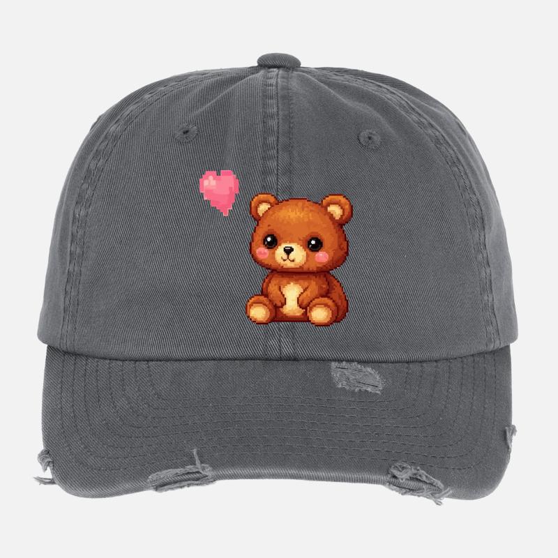Pixelbär mit Herzballon Flexfit Vintage Destroyed Cap
