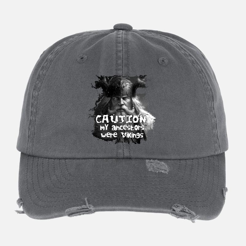 Caution_my_ancestors_were_Vikings Flexfit Vintage Destroyed Cap