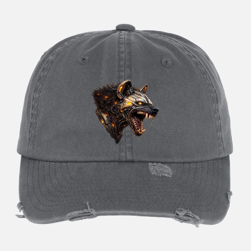Mechanical hyaena head with luminous accents Flexfit Vintage Destroyed Cap