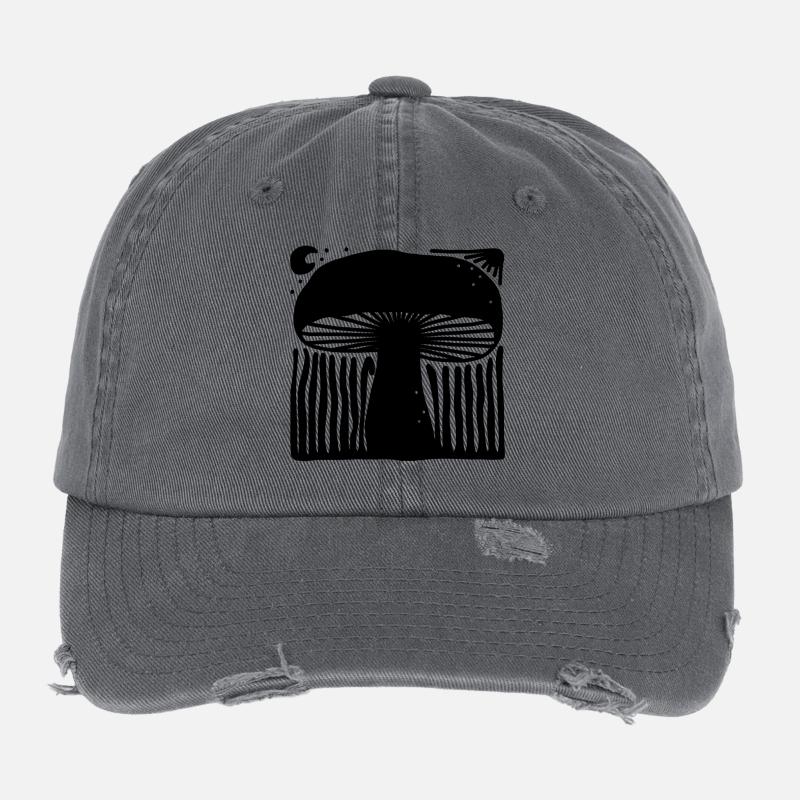 Illustration mystique de linogravure céleste en forme de champignon Casquette vintage effet usé Flexfit
