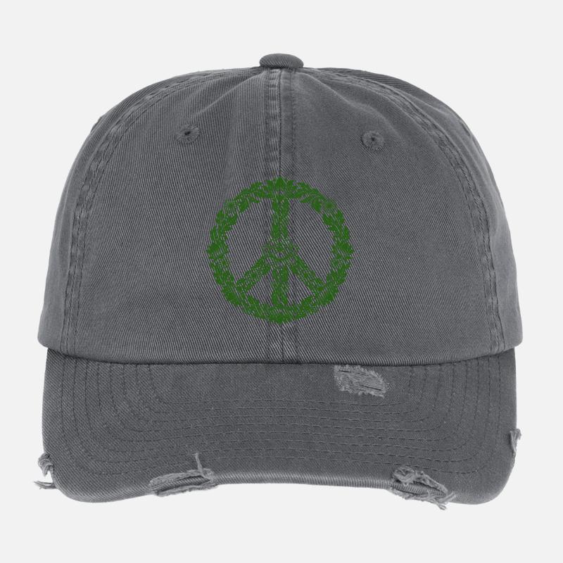 Peace Sign Floral Boho Style Flexfit Vintage Destroyed Cap