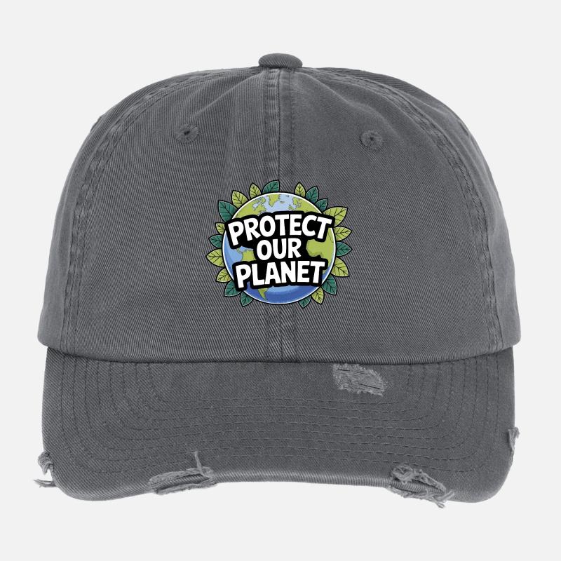 Protéger la Terre – Thème Planète - Casquette vintage effet usé Flexfit - charbon