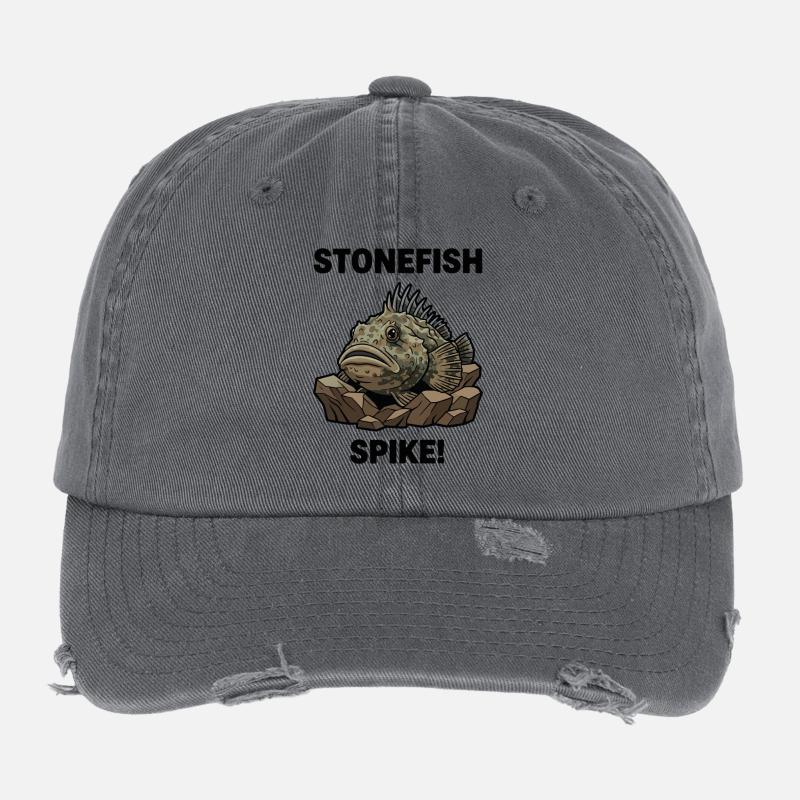 Stone Fish Danger Spike Stonefish Black Flexfit Vintage Destroyed Cap