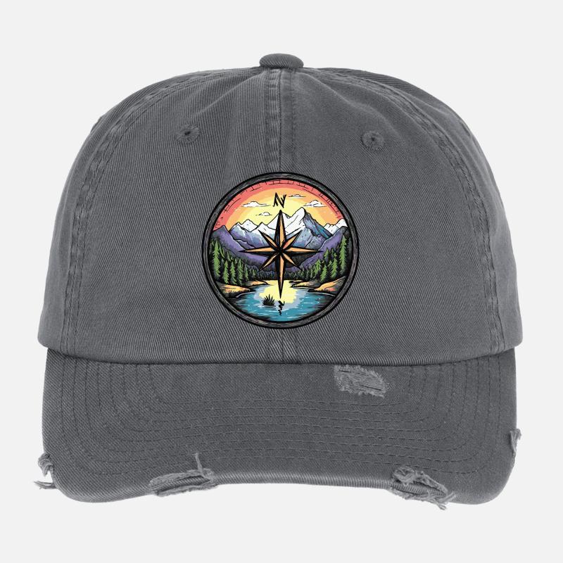 Voyage à la boussole Casquette vintage effet usé Flexfit