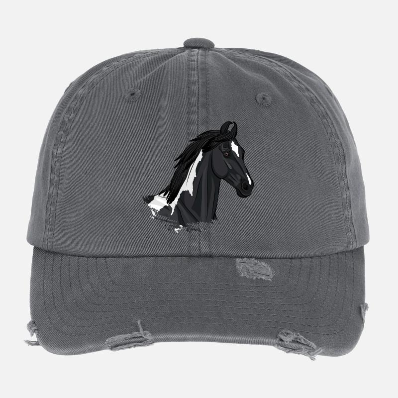Der Kopf eines balochischen schwarzen piebalierten Pferdes Flexfit Vintage Destroyed Cap