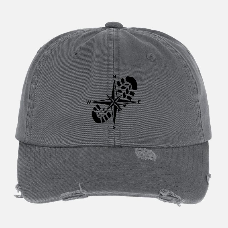 Hiker Compass Hiking Gift Flexfit Vintage Destroyed Cap