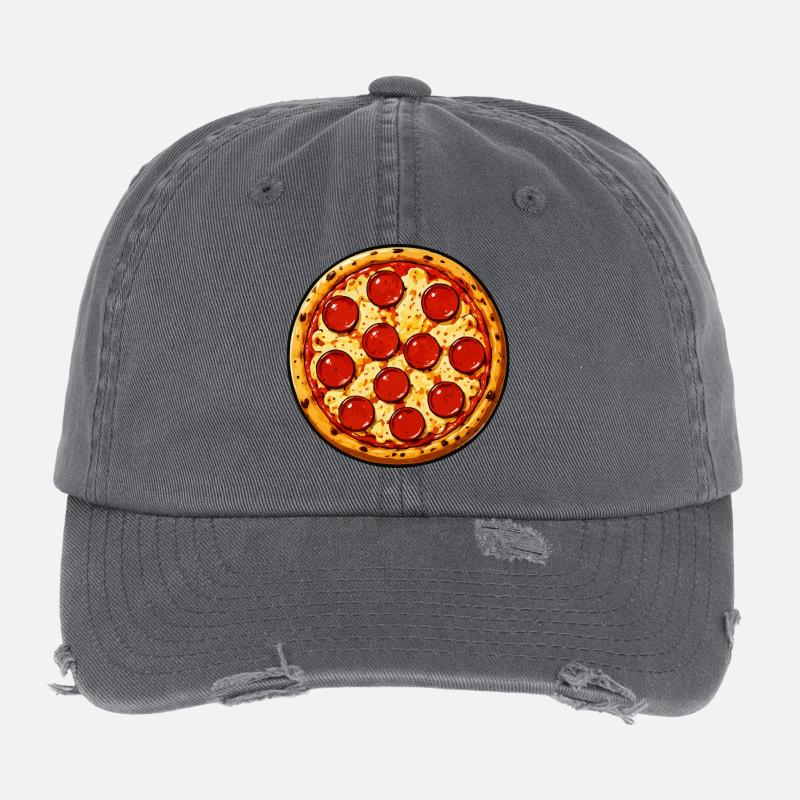 Pepperoni Pizza Illustration Comic Style Flexfit Vintage Destroyed Cap