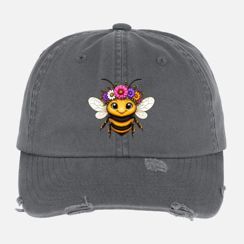 Meadow bee with floral decoration Flexfit Vintage Destroyed Cap