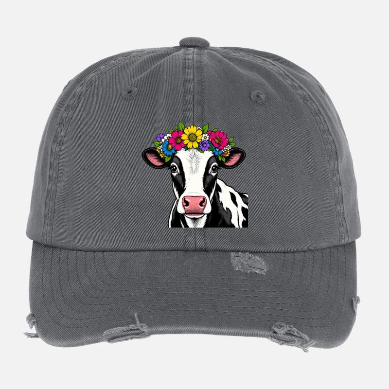 Vache décorée floral Casquette vintage effet usé Flexfit