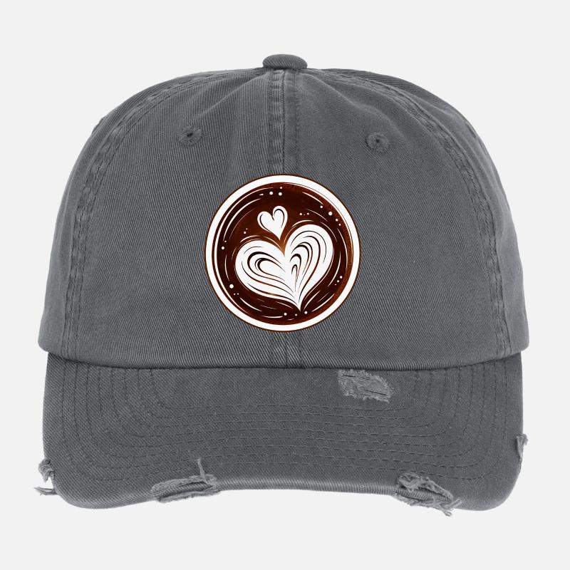 Latte Art Heart Coffee Design Flexfit Vintage Destroyed Cap