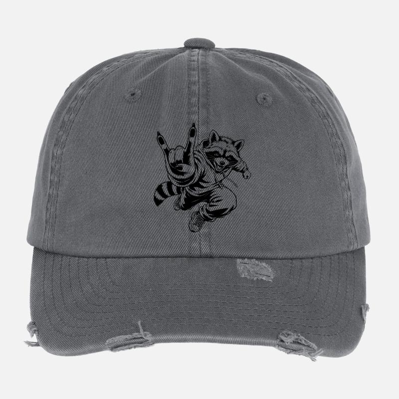 Rockender Waschbär mit Pommesgabel Flexfit Vintage Destroyed Cap