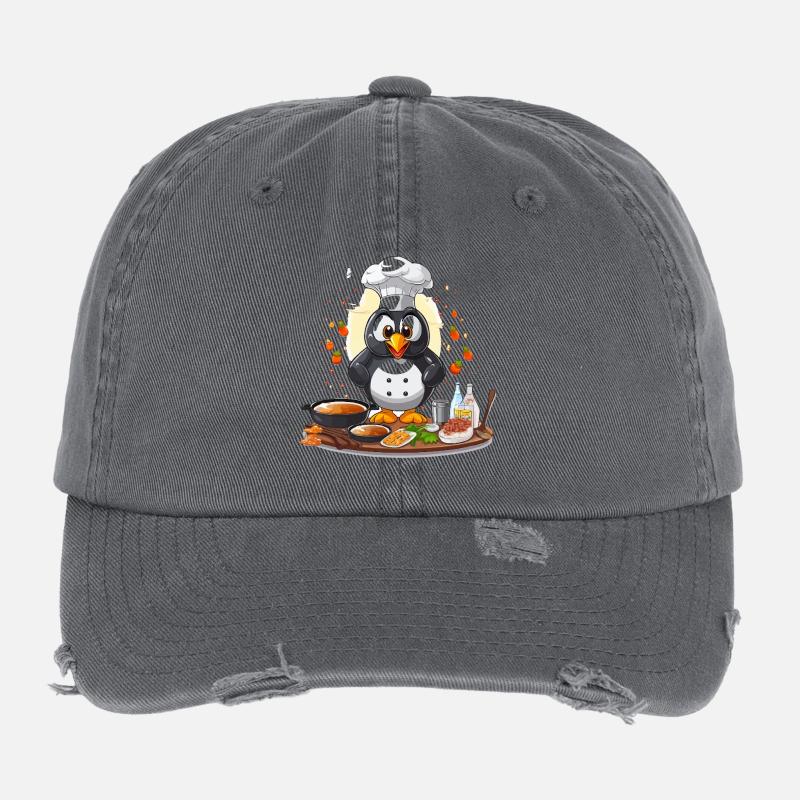 Kitchen Penguin Chef Design Flexfit Vintage Destroyed Cap