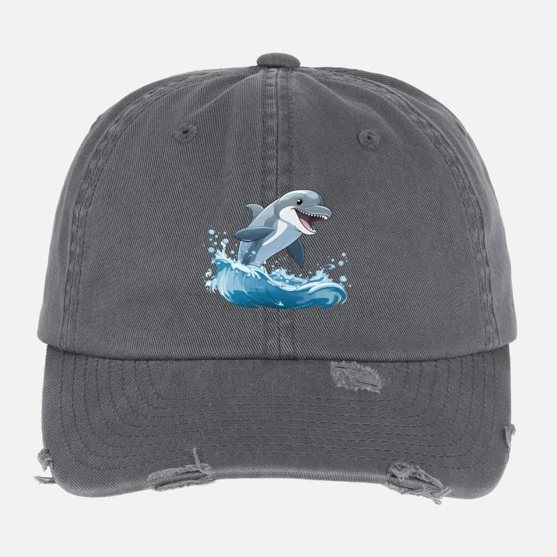 Saut de requin par-dessus les vagues Casquette vintage effet usé Flexfit