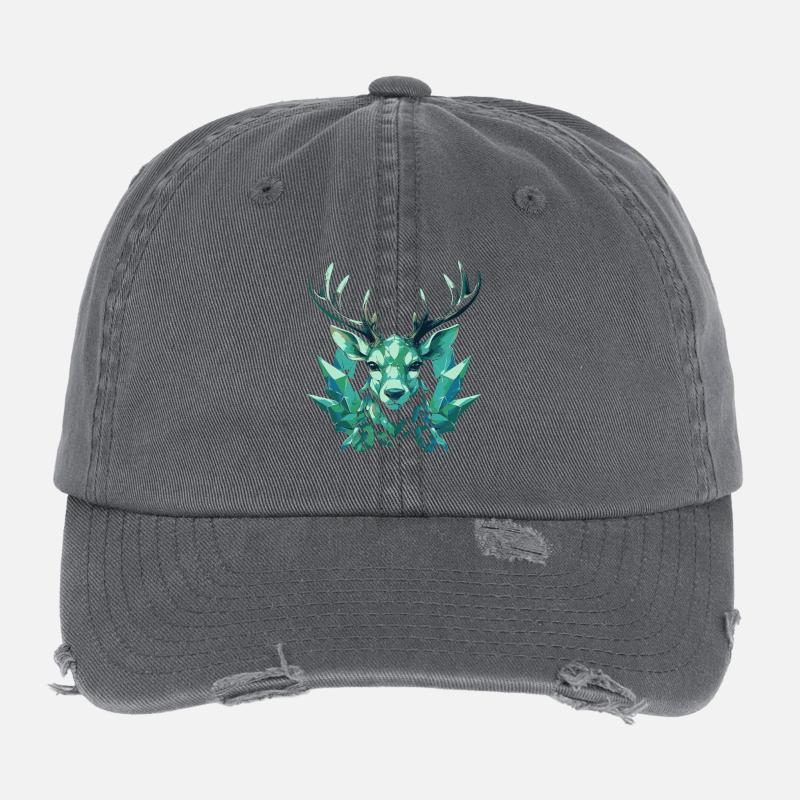Geometrischer Kristallhirsch Flexfit Vintage Destroyed Cap