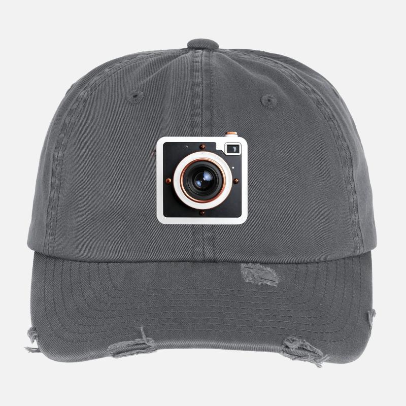 Retro Square Camera Copper Accents Flexfit Vintage Destroyed Cap