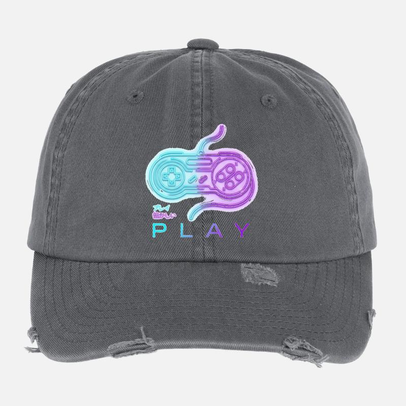 Neon Retro Controller Nostalgie Flexfit Vintage Destroyed Cap
