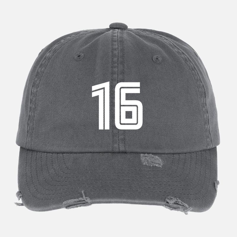 Trikotnummer 16 – Geschenk zum 16. Geburtstag Flexfit Vintage Destroyed Cap