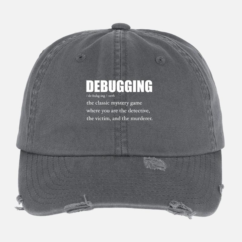 Programmer Debugging Definition Funny IT Developer Flexfit Vintage Destroyed Cap