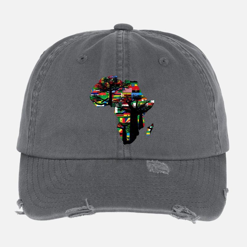 afrique baobab et drapeaux Casquette vintage effet usé Flexfit