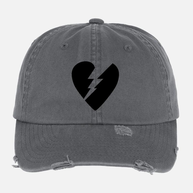 Black Broken Heart Flexfit Vintage Destroyed Cap