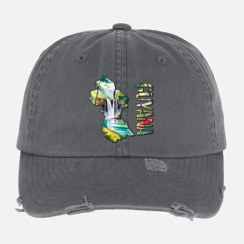 Carte à l’aquarelle de la Guyane Casquette vintage effet usé Flexfit
