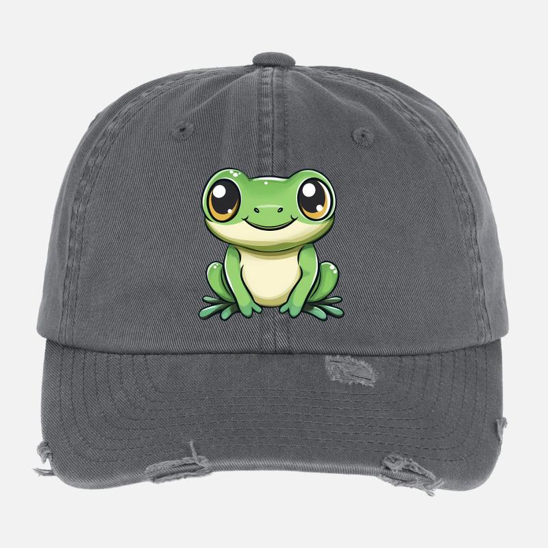 mignon grenouille - Vert - Design joyeux. Casquette vintage effet usé Flexfit