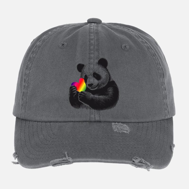 Liebevoller Panda mit Regenbogen-Herz Flexfit Vintage Destroyed Cap