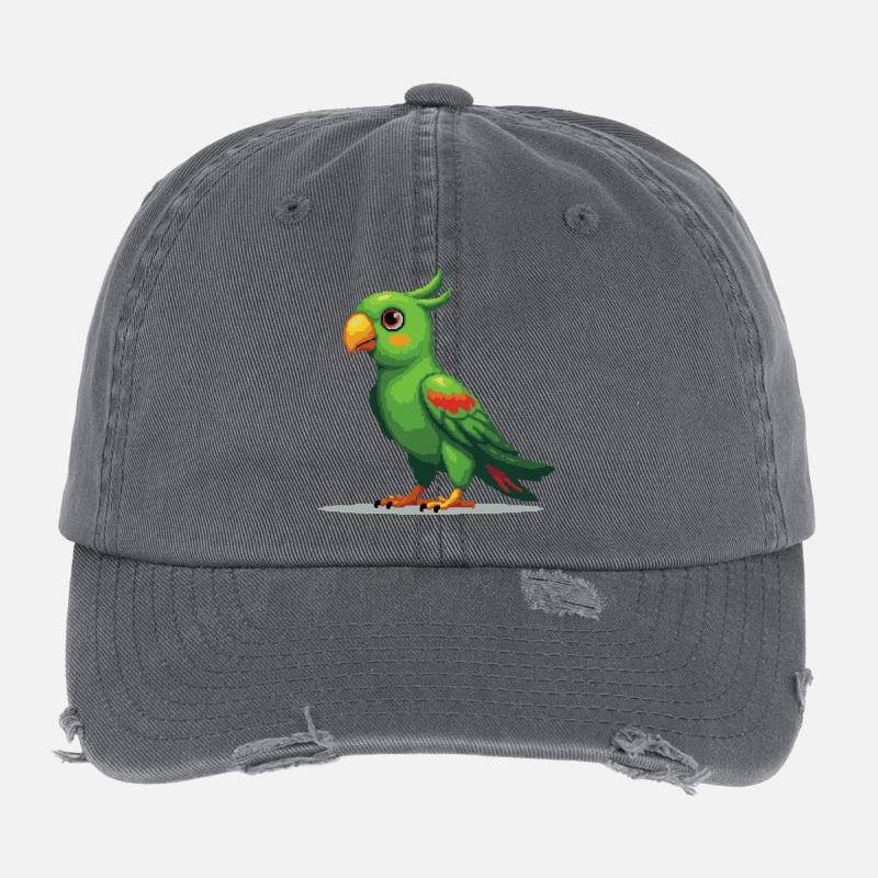 Pixel Parrot – Retro 8-Bit Style Flexfit Vintage Destroyed Cap