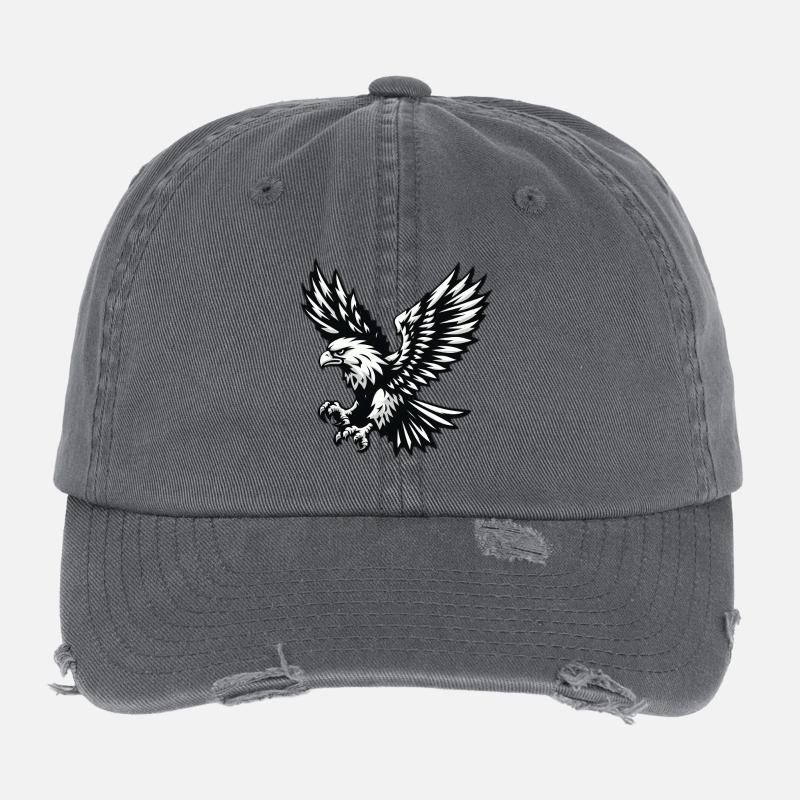 Aigle noir blanc Casquette vintage effet usé Flexfit