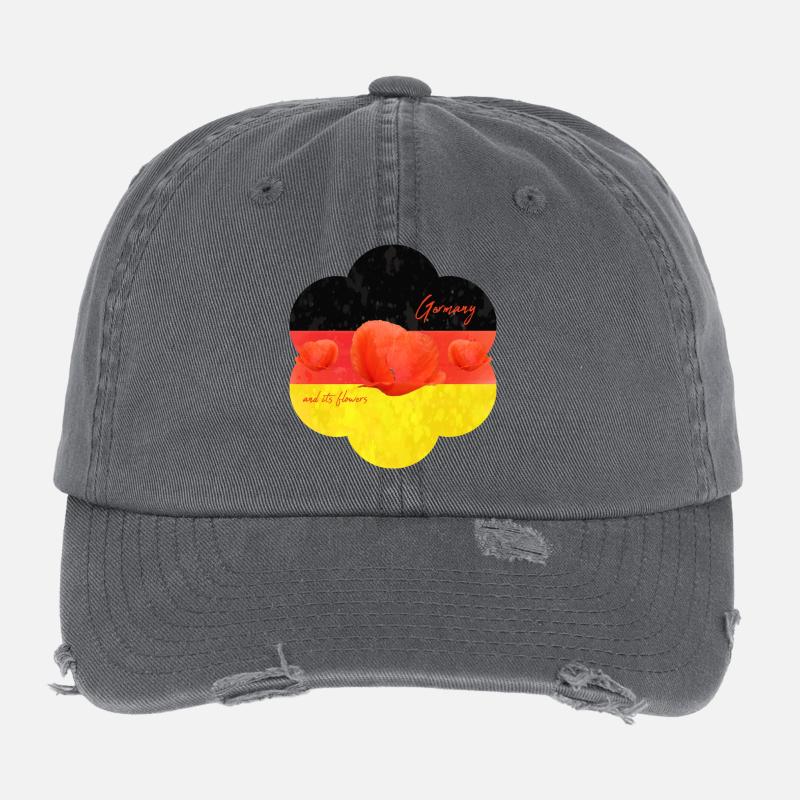 Germany Poppy Germany Flag - Flexfit Vintage Destroyed Cap - dark grey
