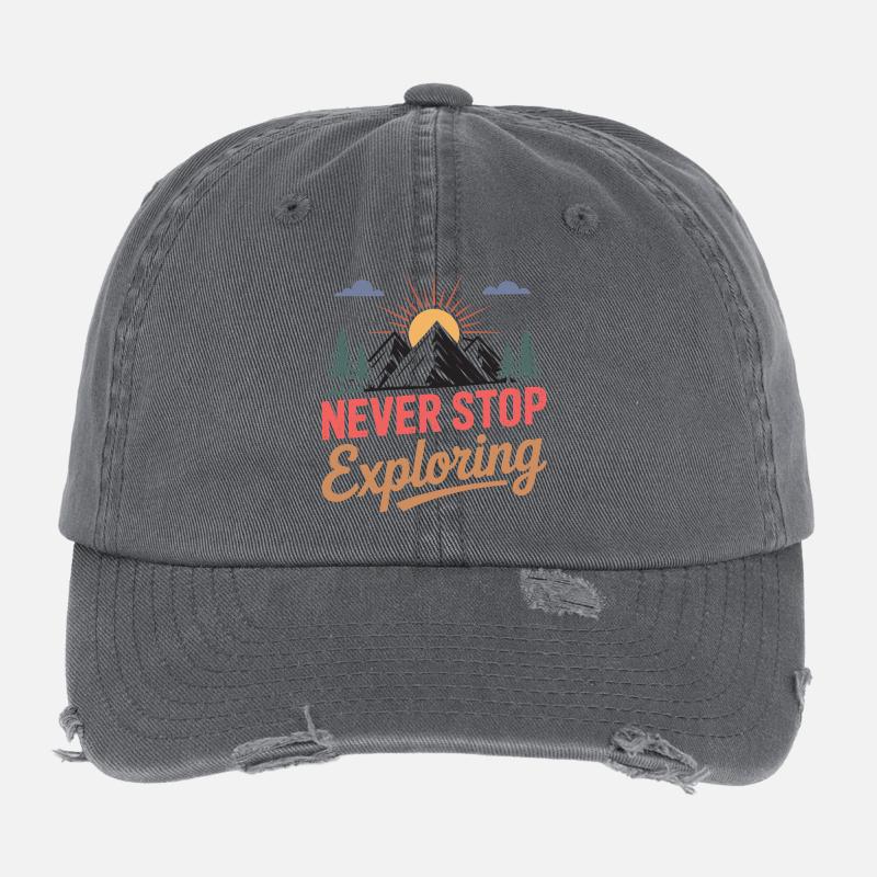 Mountains - Never Stop Exploring - Flexfit Vintage Destroyed Cap - dark grey