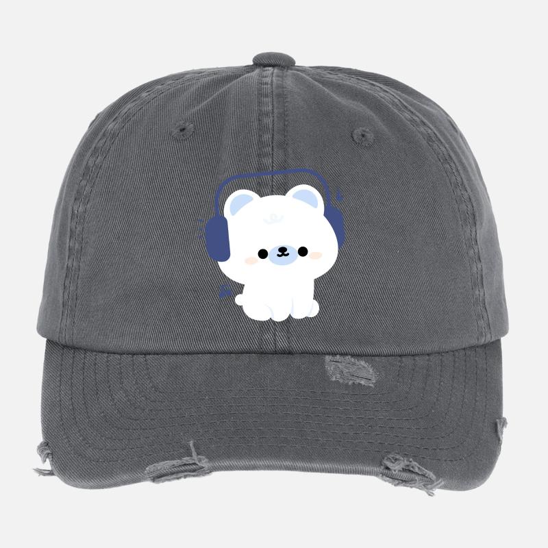 Kawaii Bär mit Kopfhörern Flexfit Vintage Destroyed Cap