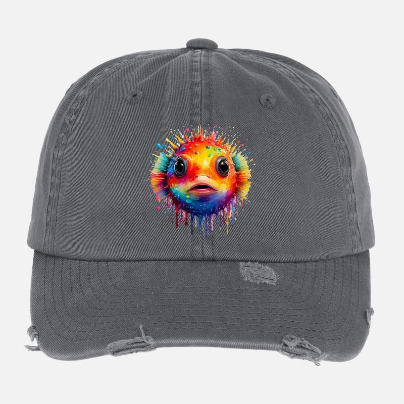 Impression d’art Color Explosion Puffer Fish Casquette vintage effet usé Flexfit