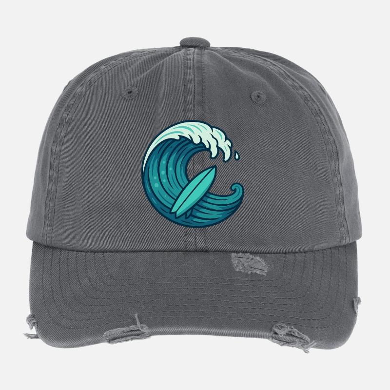 Surf Wave - Conception de planche de surf rétro Casquette vintage effet usé Flexfit