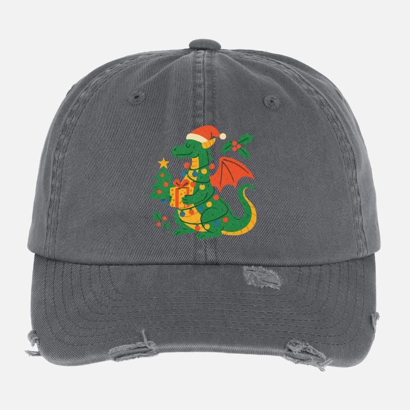 Festlicher Drache mit Geschenken Flexfit Vintage Destroyed Cap
