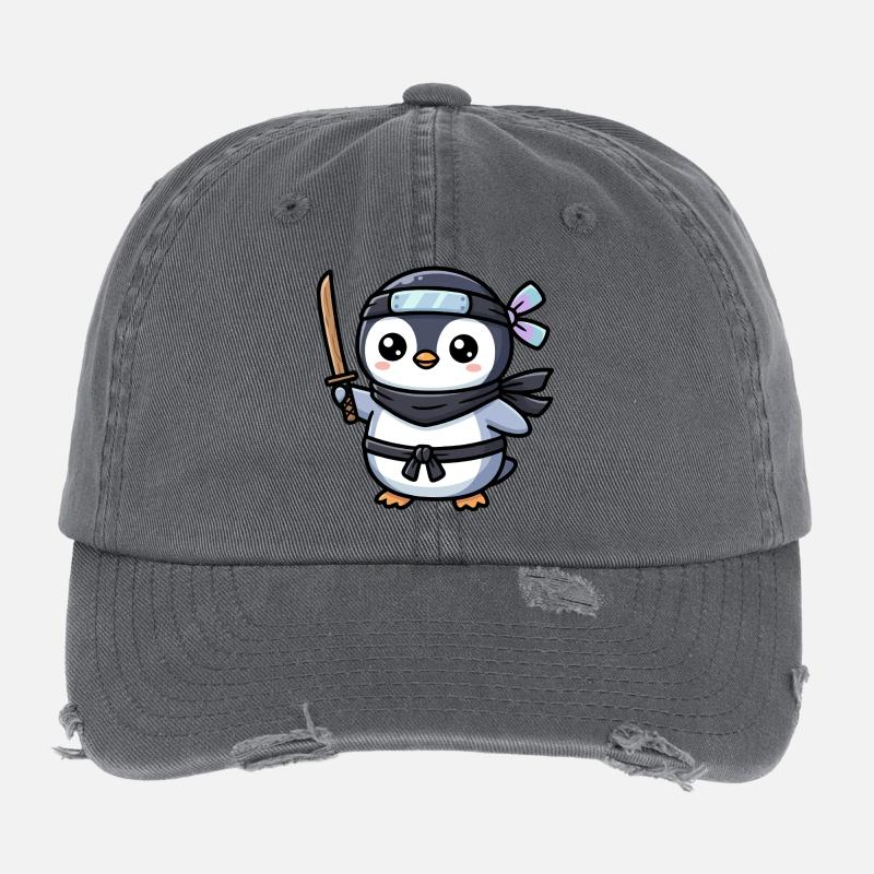 Ninja-Pinguin mit Schwert Flexfit Vintage Destroyed Cap