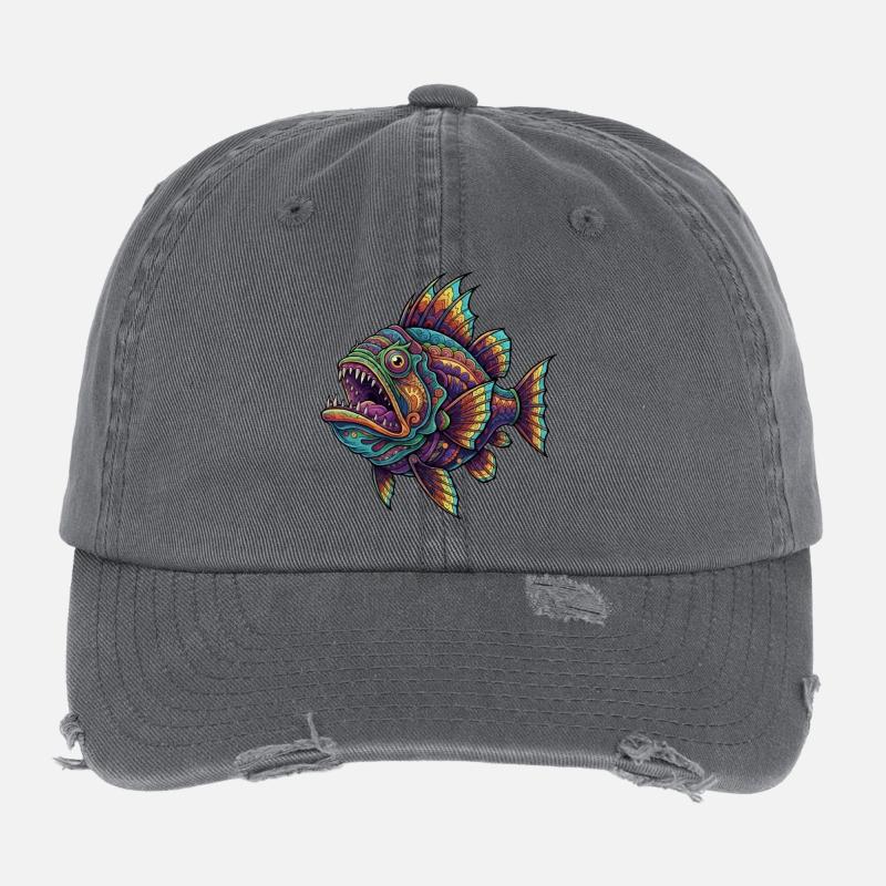 Rainbow Fish with Pattern Flexfit Vintage Destroyed Cap