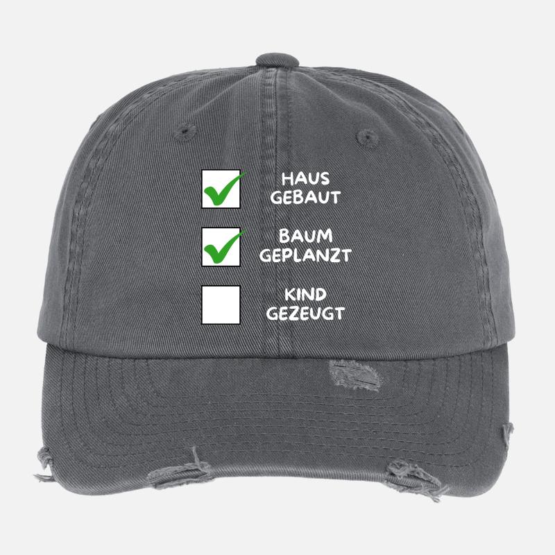 House built, tree planted (child conceived) white Flexfit Vintage Destroyed Cap
