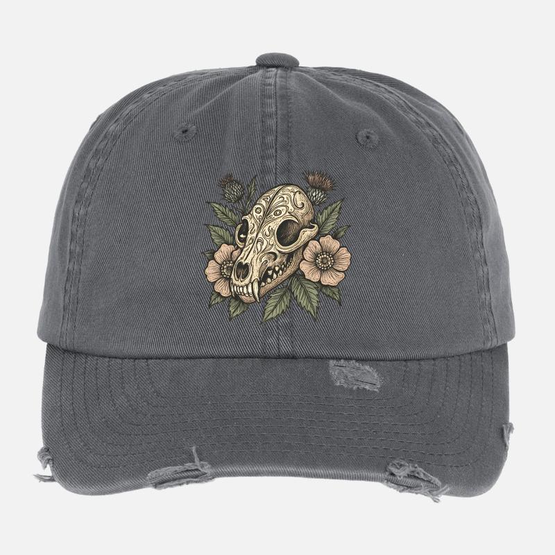 Vintage Schädel mit Blumen Flexfit Vintage Destroyed Cap