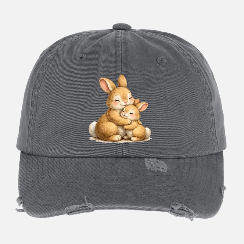 Deux lapins dans une étreinte affectueuse Casquette vintage effet usé Flexfit
