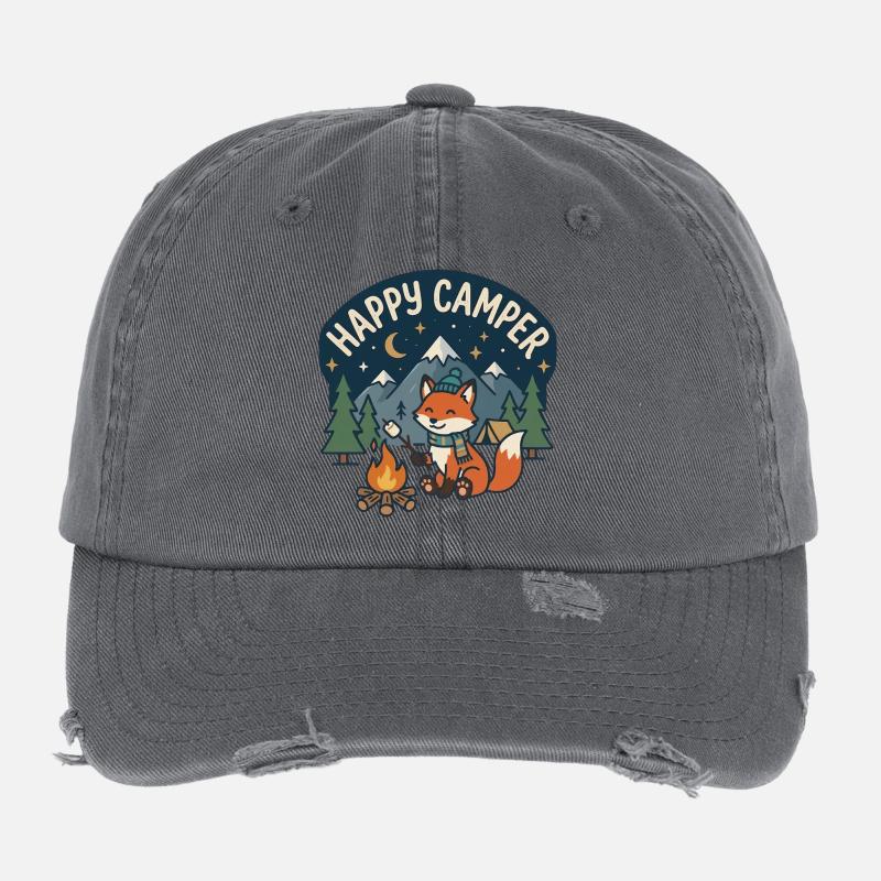 Happy Camper Fox Night Camp Flexfit Vintage Destroyed Cap