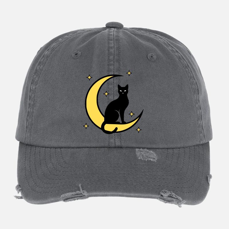 Cat Moon Stars Witchcraft Flexfit Vintage Destroyed Cap