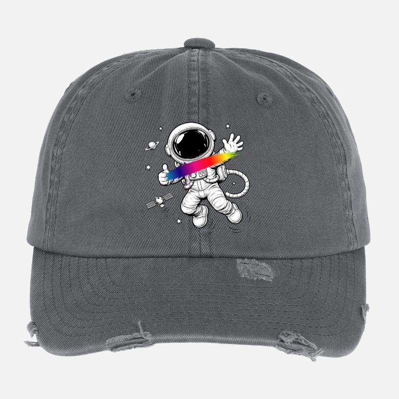 Astronaut Regenbogen Splash Space Design  Flexfit Vintage Destroyed Cap